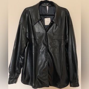 NWT Fabletics // Vegan Leather Shirt Jacket // Black // XL 12-14